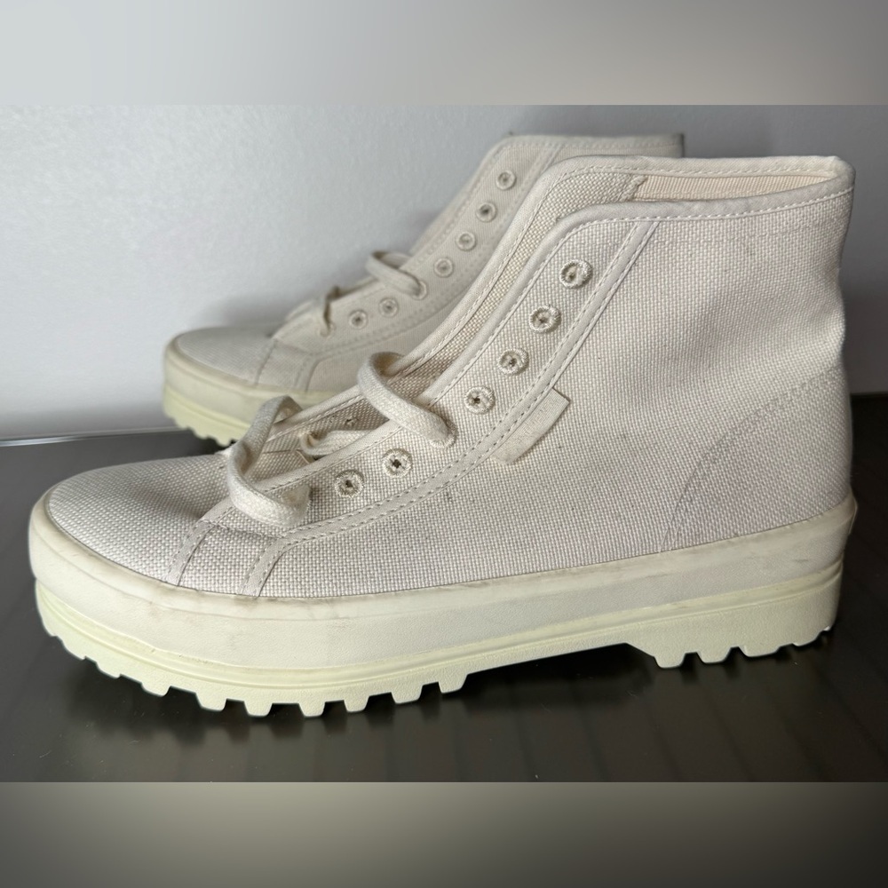 Superga 2341 alpina high top beige Canvas Sneakers unisex mens 8 women 9.5 NWOT - Picture 3 of 8